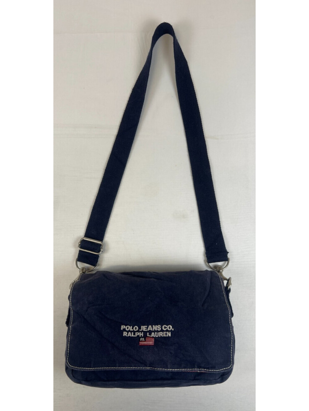 Polo Jeans Co Ralph Lauren Women Navy Canvas Crossbody Messenger Bag Vintage
